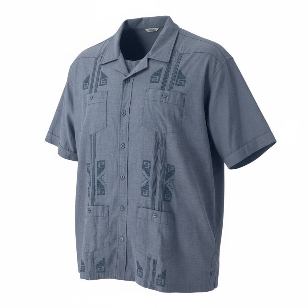 Howler Brothers Mens XXL Blue Guayabera Short Sleeve Embroidered Button Up Shirt
